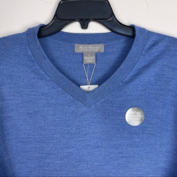 NWT Daniel Cremieux Men Signature V-Neck 100% merino Wool Sweater color Blue - Picture 3 of 7